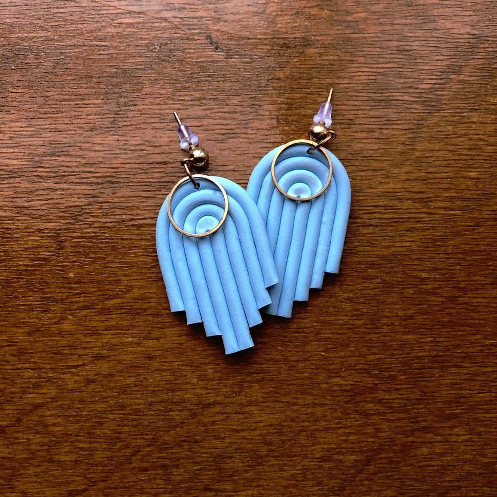 Polymer clay rainbow earrings kc gold.